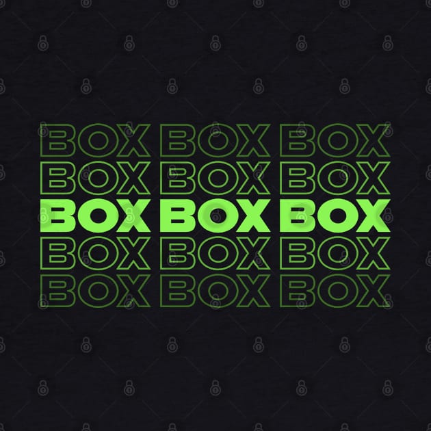 Box Box Box F1 Faded Green Text Design by DavidSpeedDesign